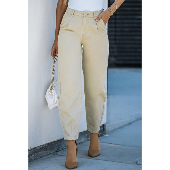 Azura Exchange  Khaki Solid High Waist Casual Pants - Picture 5 of 13
